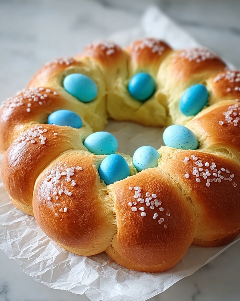 Italian Easter Bread With Dyed Eggs Recipe - Recipe Image
