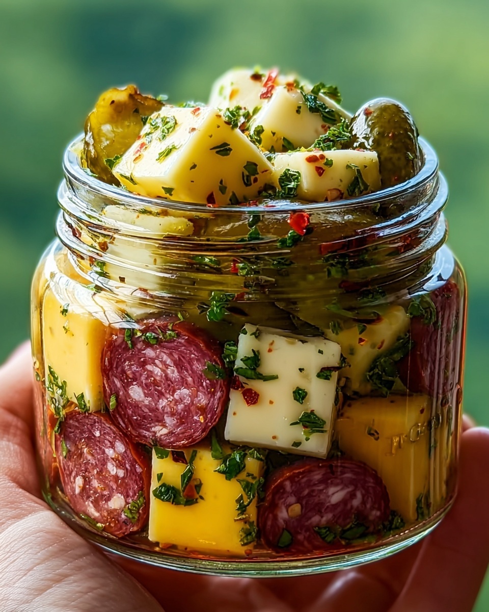 Easy Marinated Cheese Appetizer with Salami & Pickles Recipe - Recipe Image