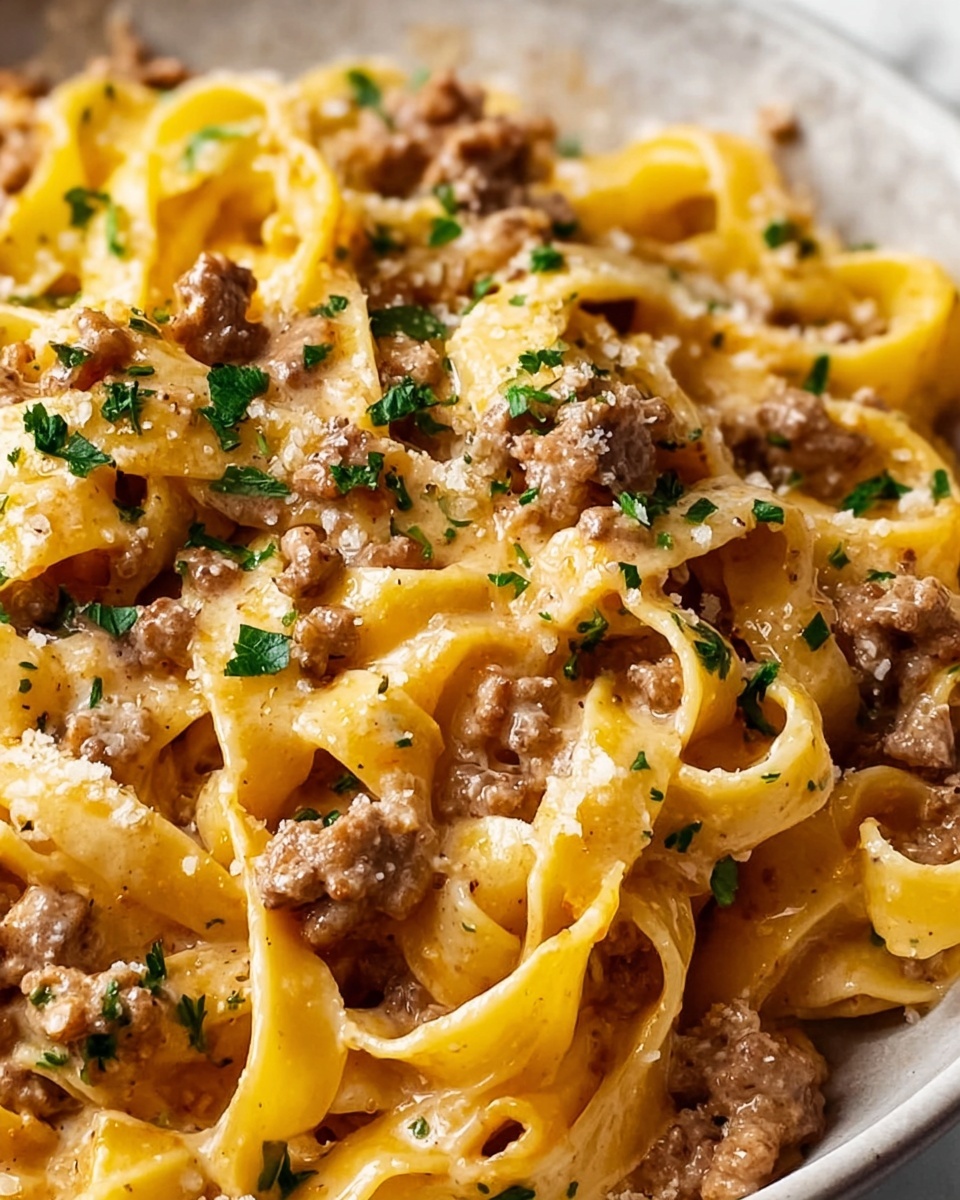 One-Pot Creamy Beef and Garlic Butter Pasta Recipe - Recipe Image