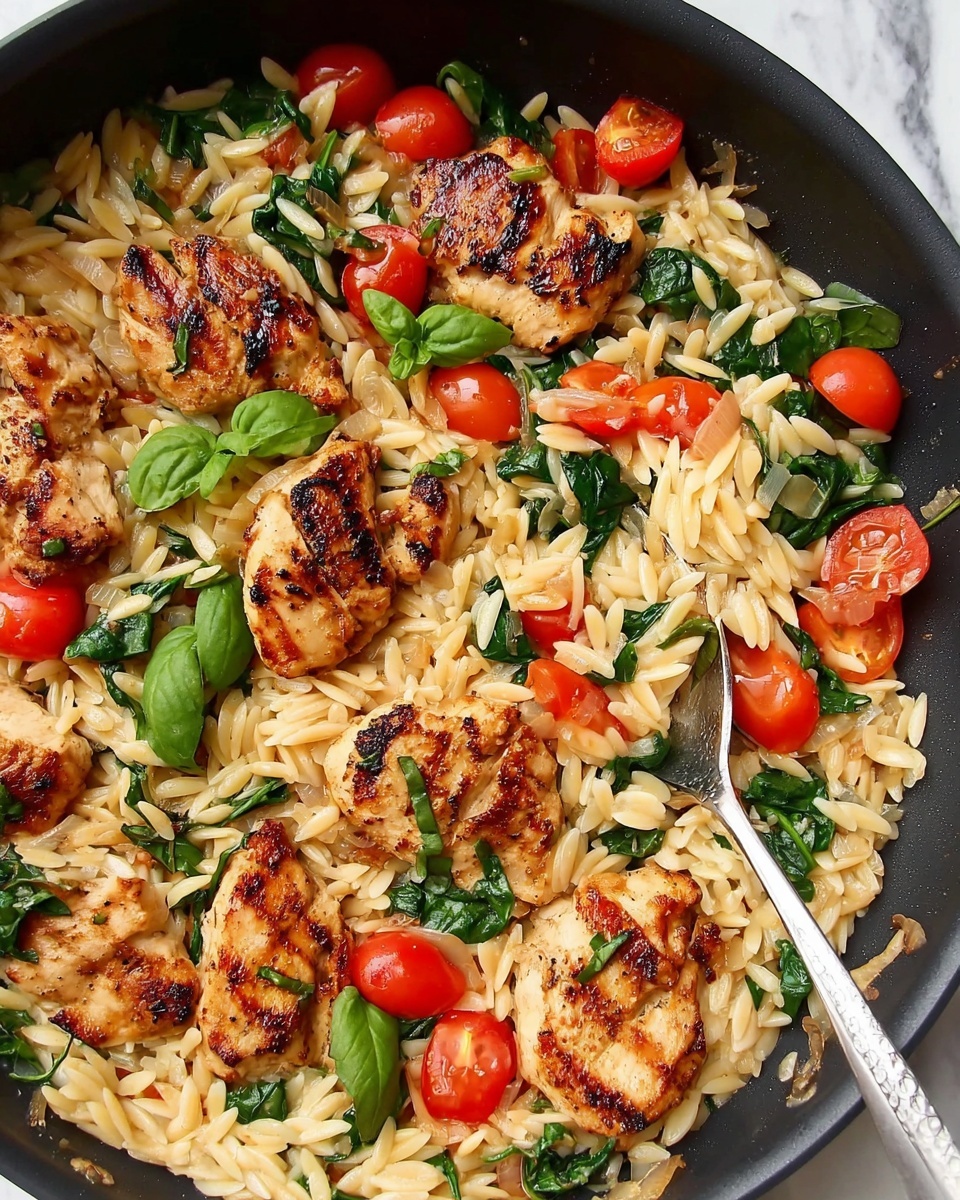 Creamy Chicken Orzo with Cherry Tomatoes and Spinach Recipe - Recipe Image