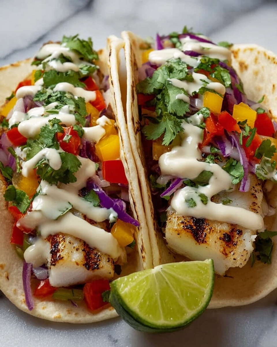 Fish Tacos with Garlic Lime Crema Recipe - Recipe Image