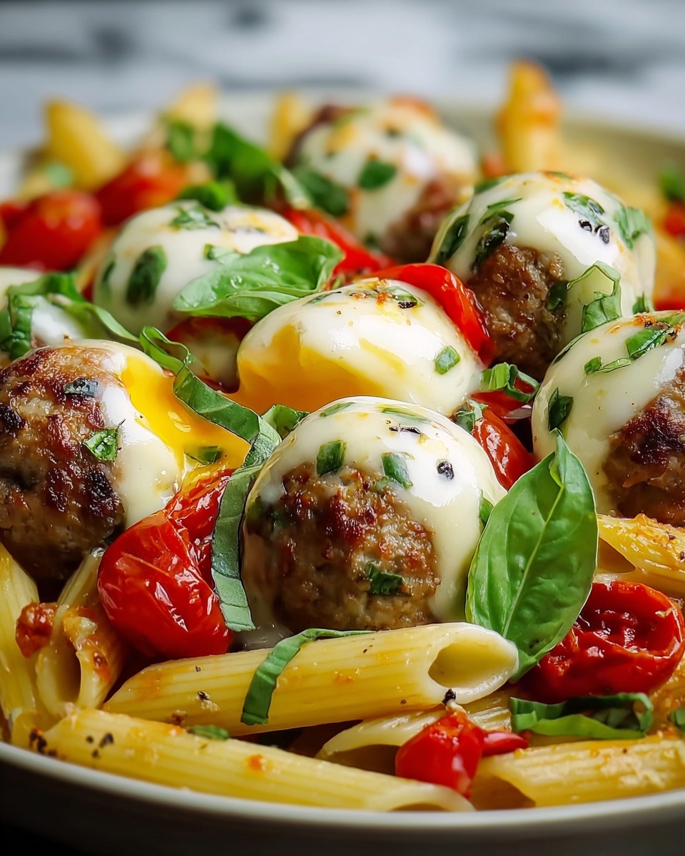 Caprese Turkey Meatball Pasta Skillet Recipe - Recipe Image