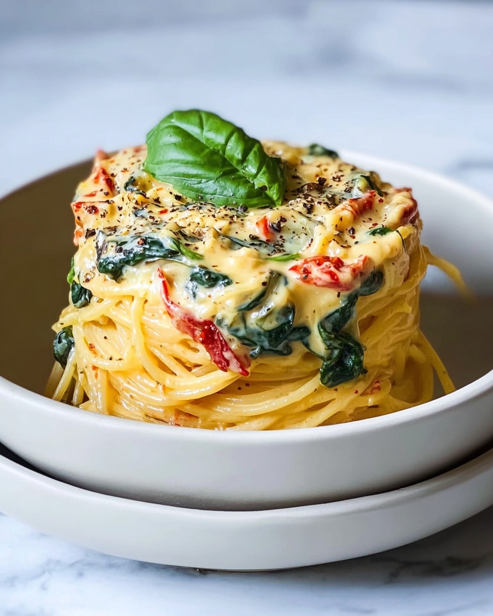 Spaghetti & Spinach with Sun-Dried Tomato Cream Sauce Recipe - Recipe Image