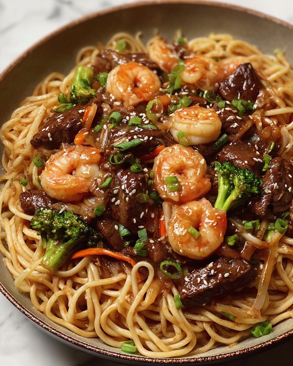 Shrimp and Steak Udon Noodles in Teriyaki Sauce Recipe - Recipe Image