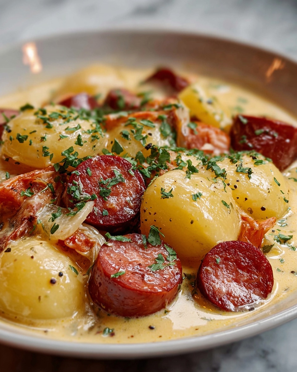 Creamy Smoked Sausage & Potato Crockpot Dinner Recipe - Recipe Image