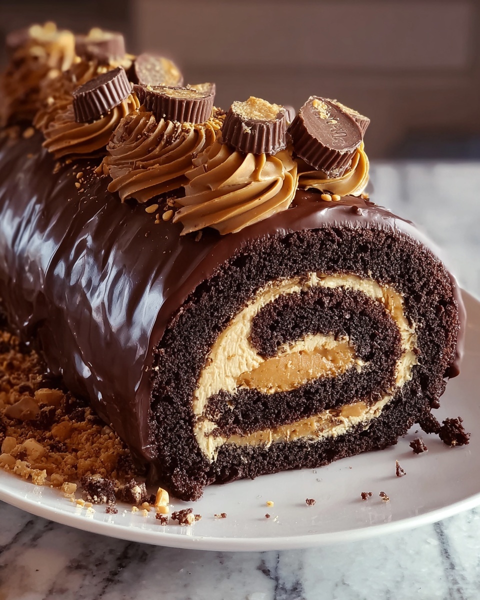 Decadent Chocolate Peanut Butter Cake Roll Recipe - Recipe Image
