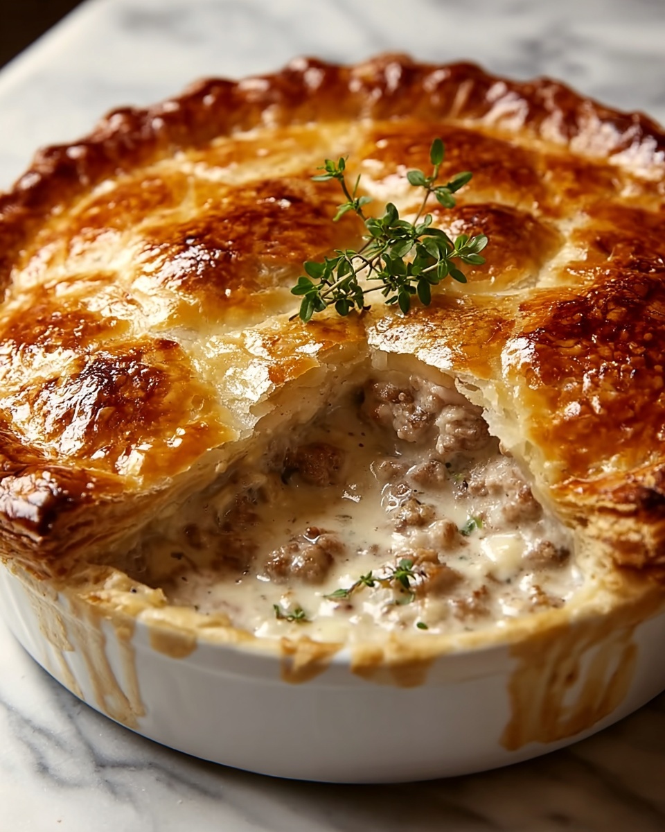 Creamy Sausage Pie with Flaky Puff Pastry Recipe - Recipe Image