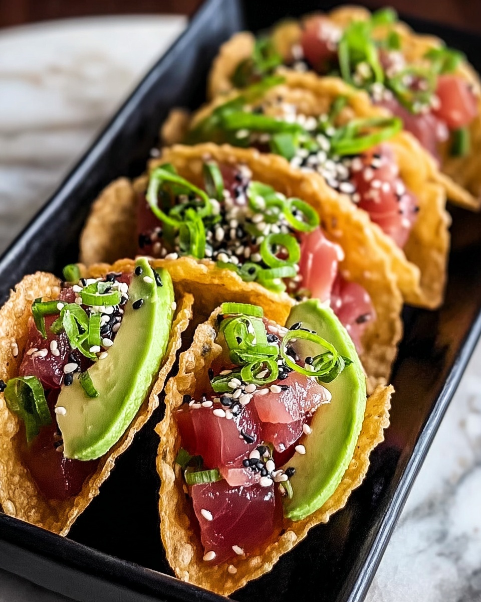 Spicy Tuna Tartare Wonton Tacos Recipe - Recipe Image