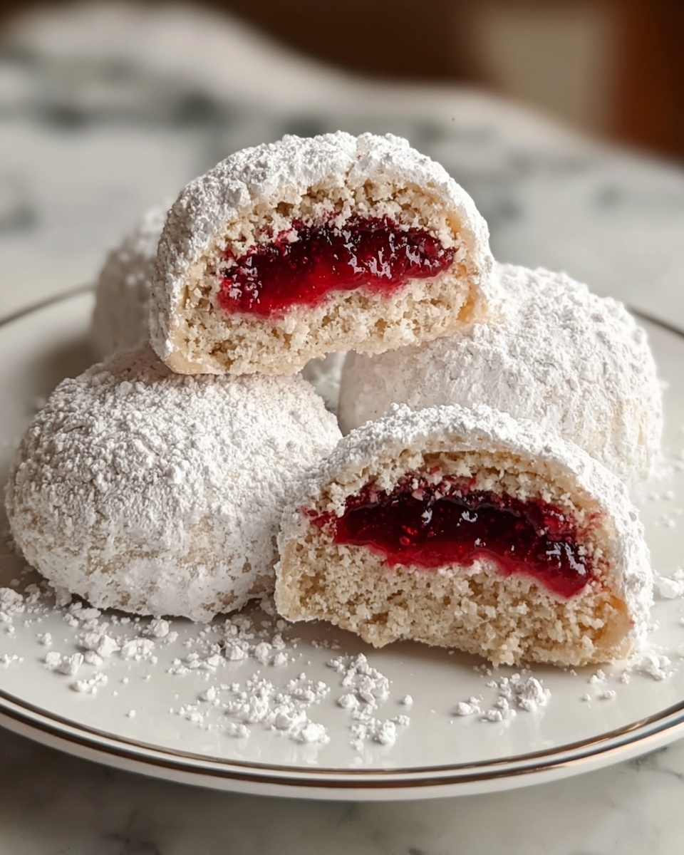 Raspberry-Filled Almond Snow Cookies Recipe - Recipe Image