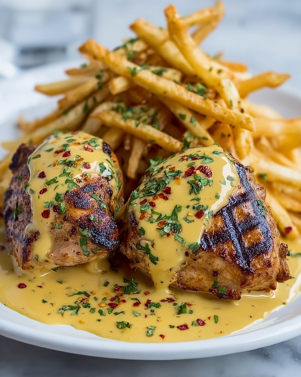 Spicy Creamy Garlic Parmesan Chicken Fillet with Fries Recipe - Recipe Image