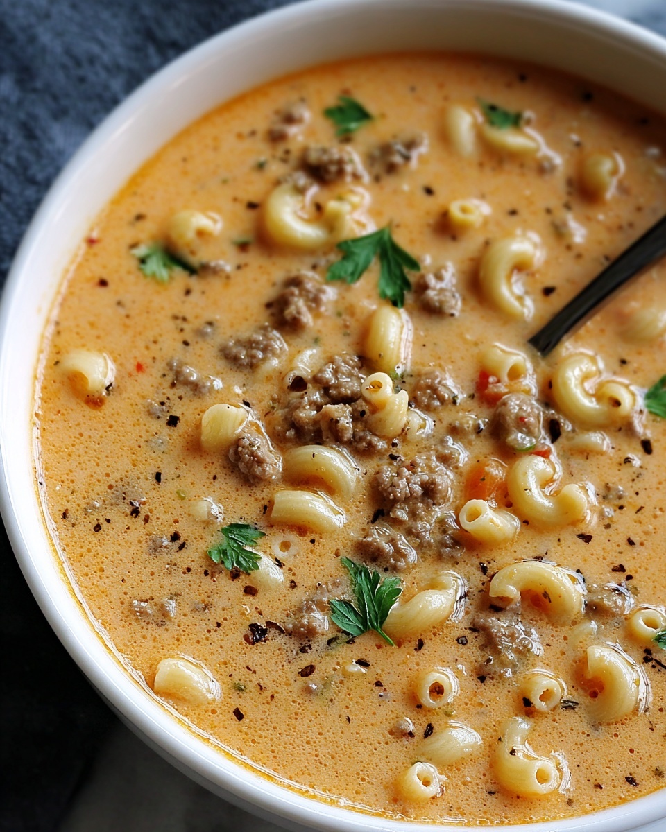 One-Pot Macaroni Cheeseburger Soup Recipe - Recipe Image
