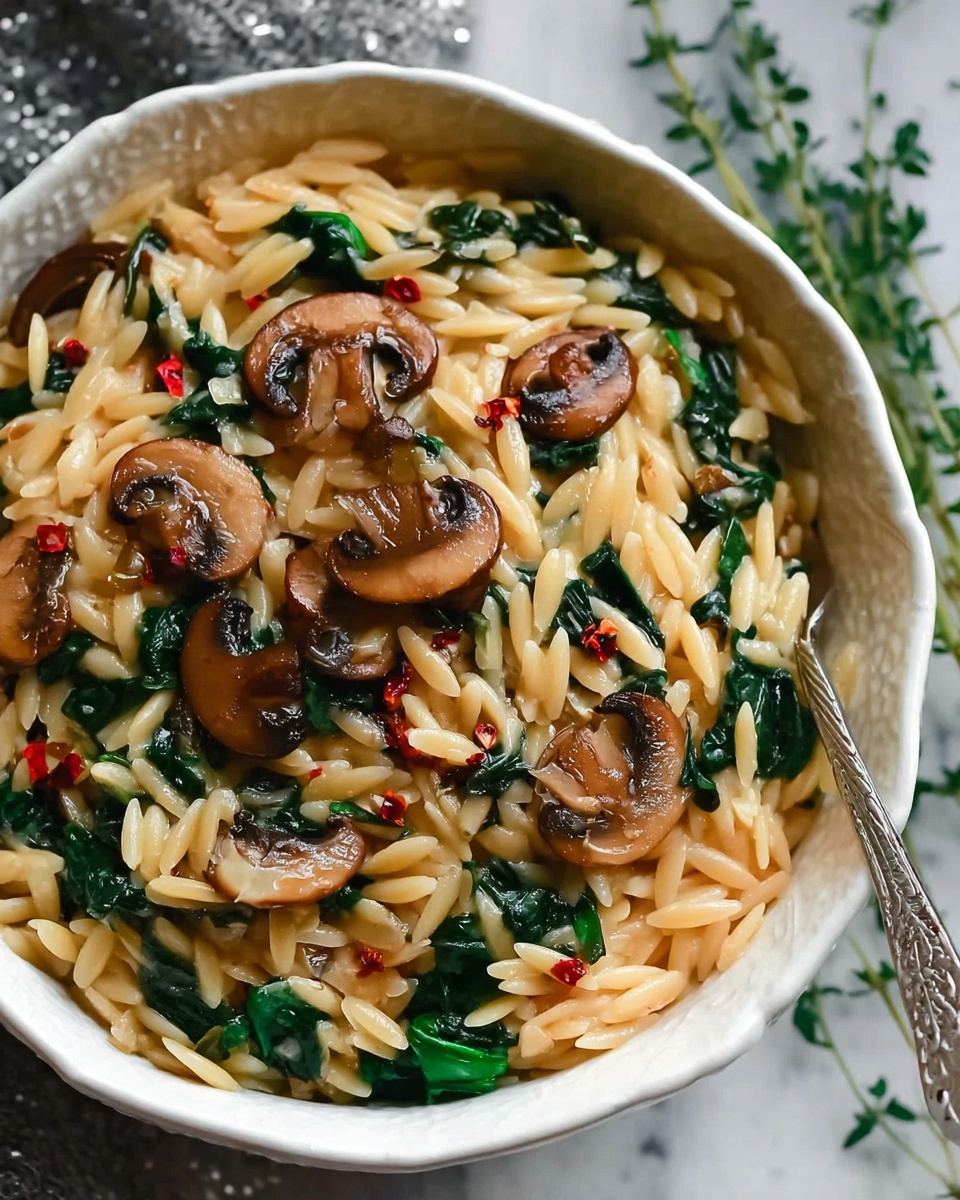 Creamy Spinach and Mushroom Orzo Recipe - Recipe Image
