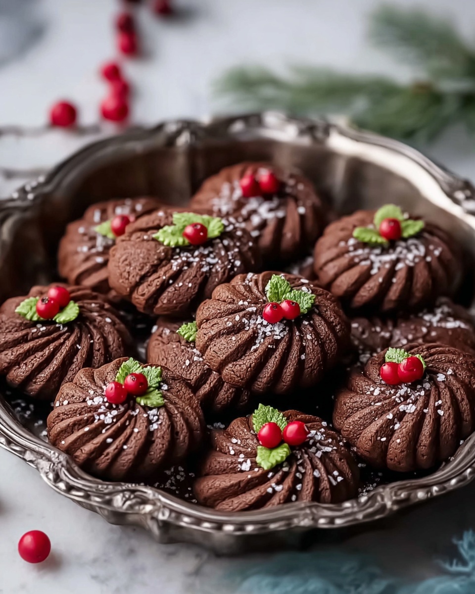 Piped Chocolate Butter Cookies with Maraschino Cherries and Sprinkles Recipe - Recipe Image