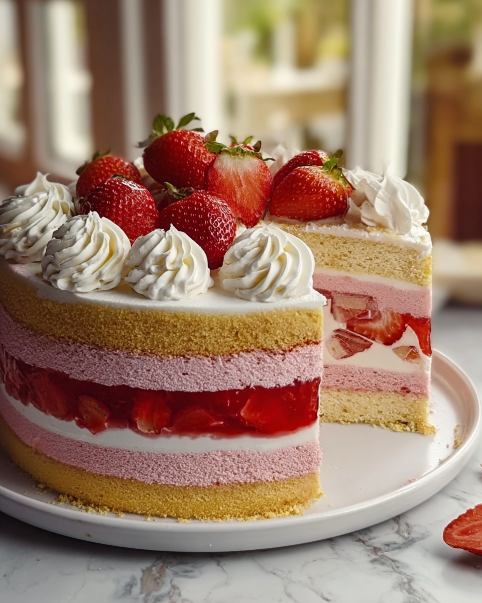 Vanilla Strawberry Ombre Cake Recipe - Recipe Image