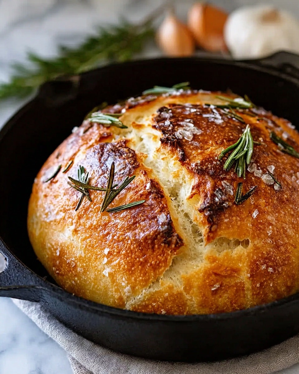 Rustic No-Knead Rosemary Garlic Bread Recipe - Recipe Image