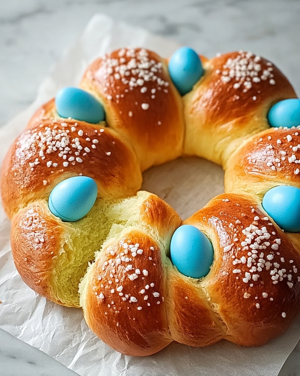 Italian Easter Bread With Dyed Eggs Recipe - Recipe Image