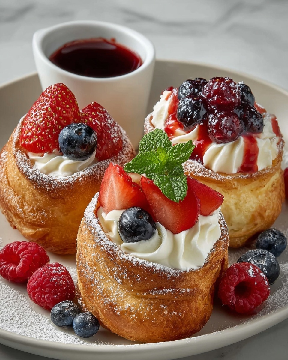 Mini Dutch Baby Pancakes with Fresh Berries and Powdered Sugar Recipe - Recipe Image