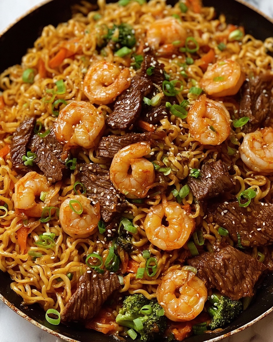 Shrimp and Steak Udon Noodles in Teriyaki Sauce Recipe - Recipe Image