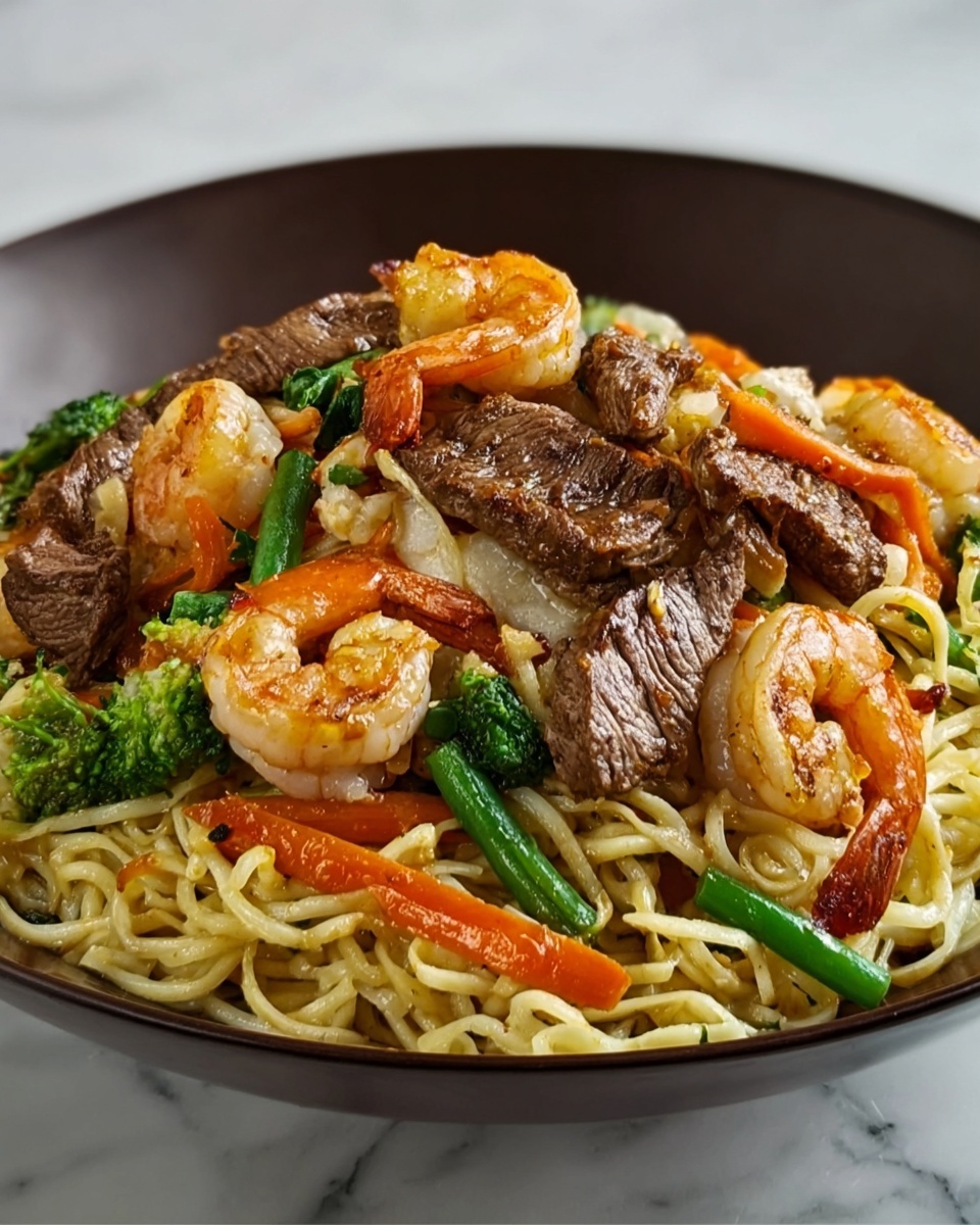 Steak & Shrimp Stir-Fried Noodles Recipe - Recipe Image