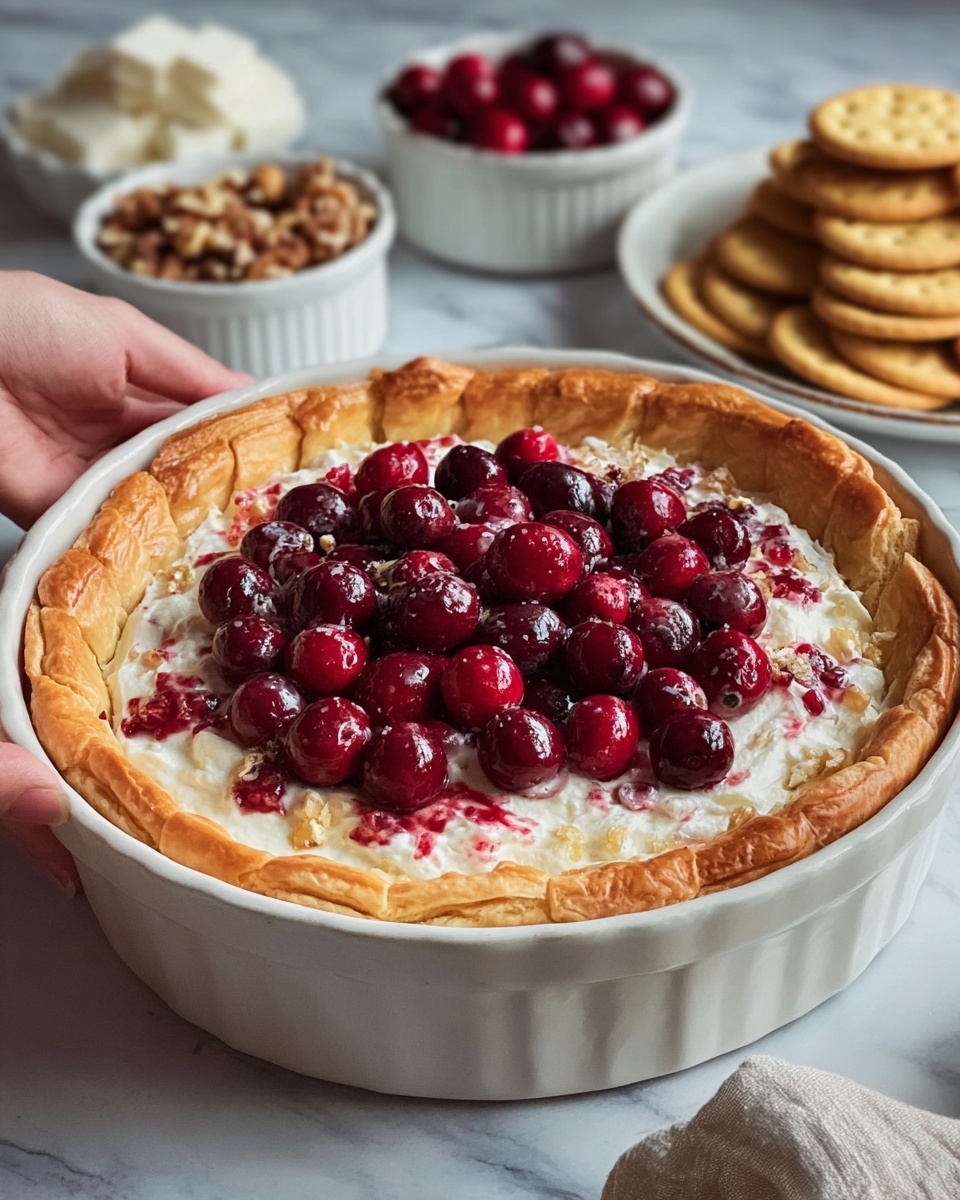 Baked Cranberry Cream Cheese Dip with a Golden Puff Pastry Crust Recipe - Recipe Image
