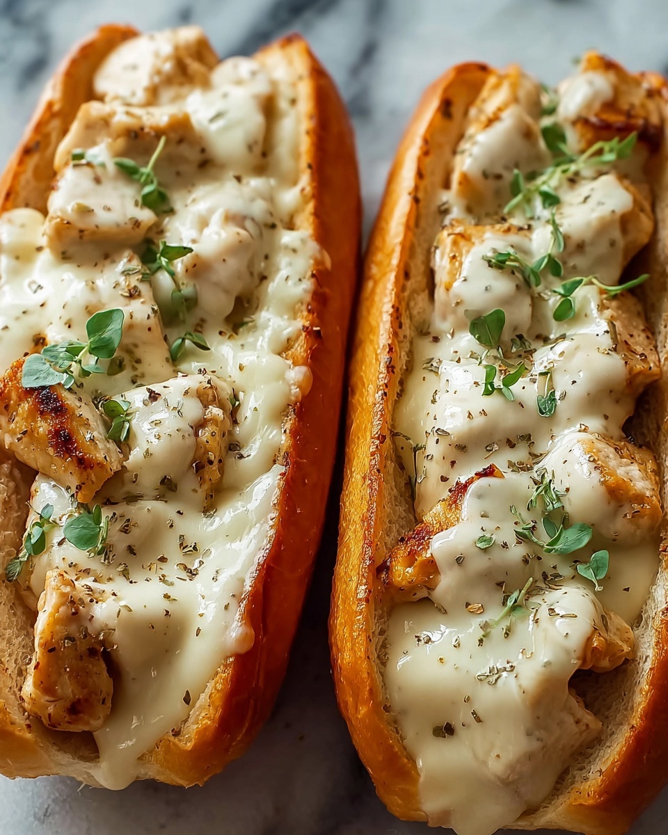 Chicken Alfredo Stuffed Garlic Bread Subs Recipe - Recipe Image