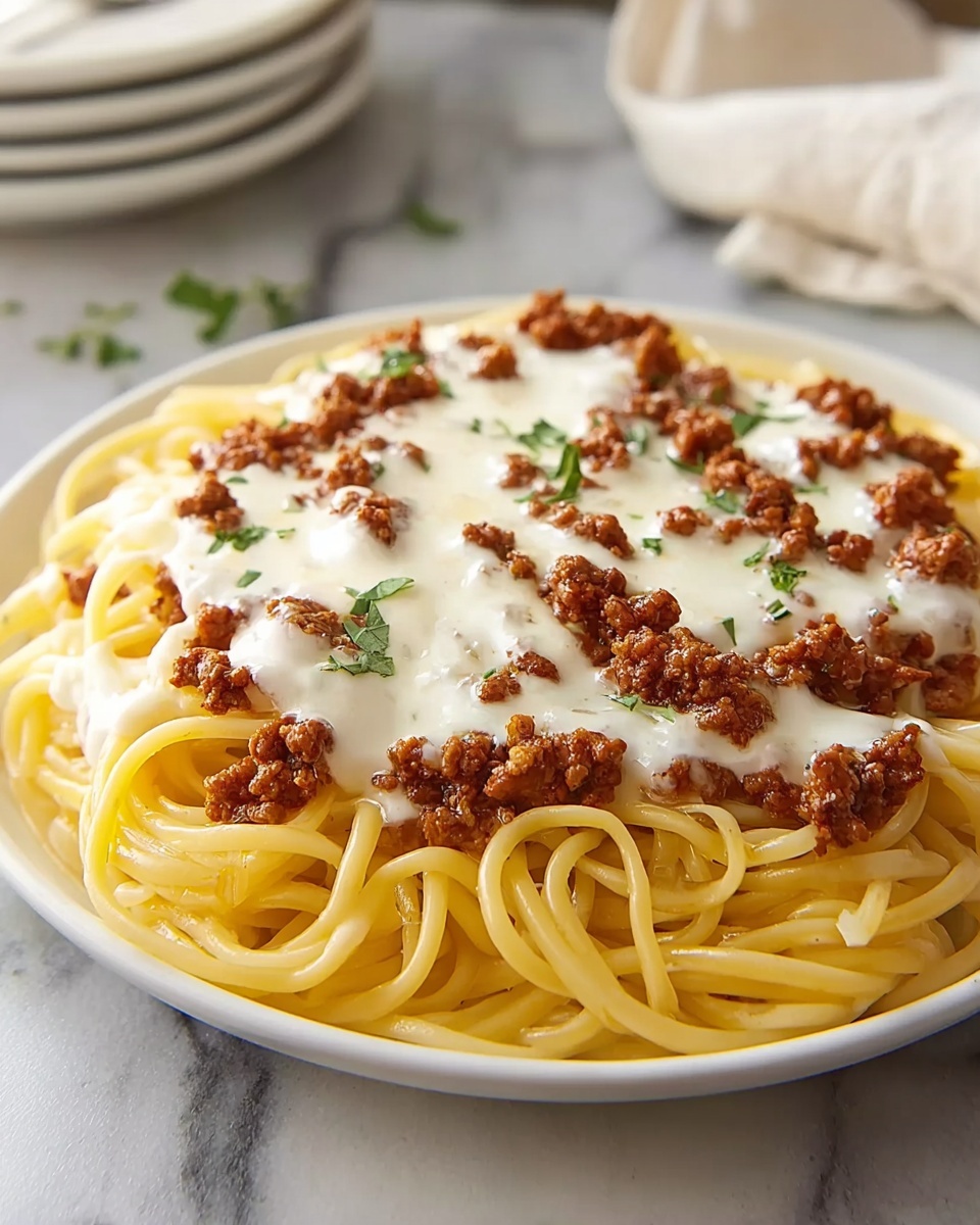 Creamy Ground Beef Alfredo Pasta Recipe - Recipe Image