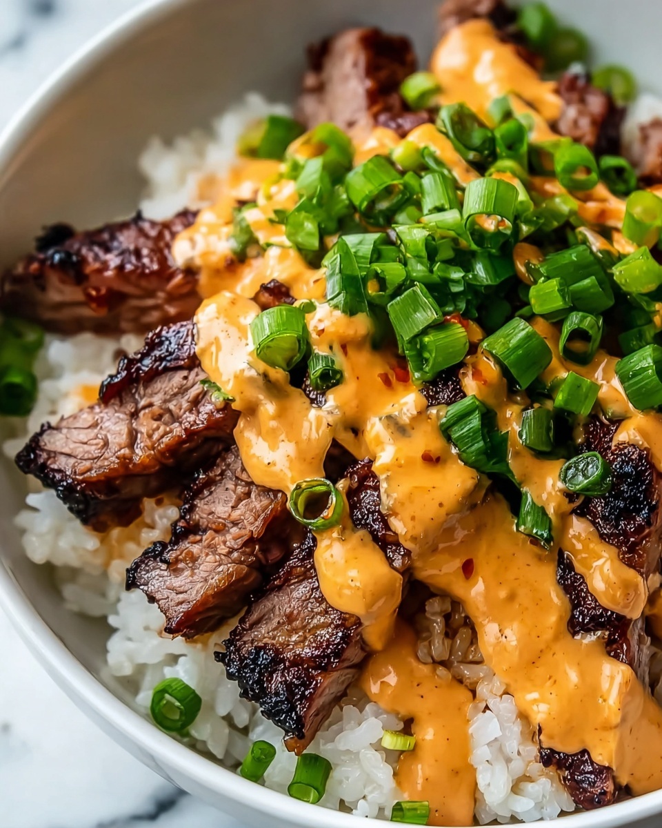 Korean BBQ Steak Rice Bowls with Spicy Cream Sauce Recipe - Recipe Image