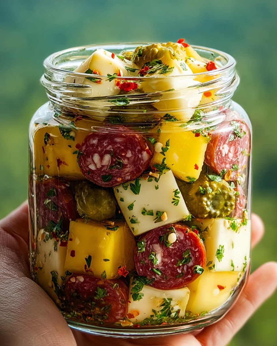 Easy Marinated Cheese Appetizer with Salami & Pickles Recipe - Recipe Image