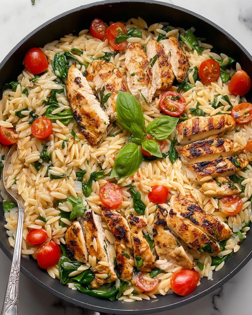 Creamy Chicken Orzo with Cherry Tomatoes and Spinach Recipe - Recipe Image