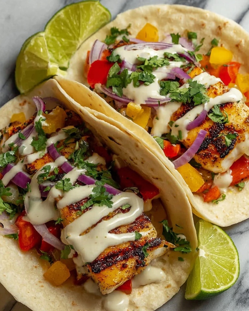 Fish Tacos with Garlic Lime Crema Recipe - Recipe Image