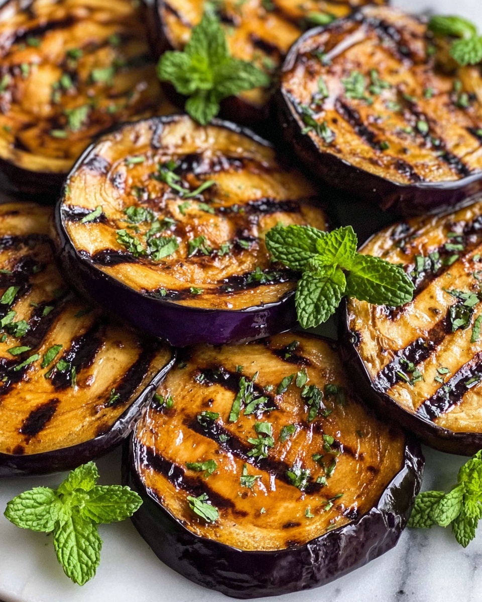Grilled Eggplant with Garlic Vinaigrette and Fresh Mint Recipe - Recipe Image