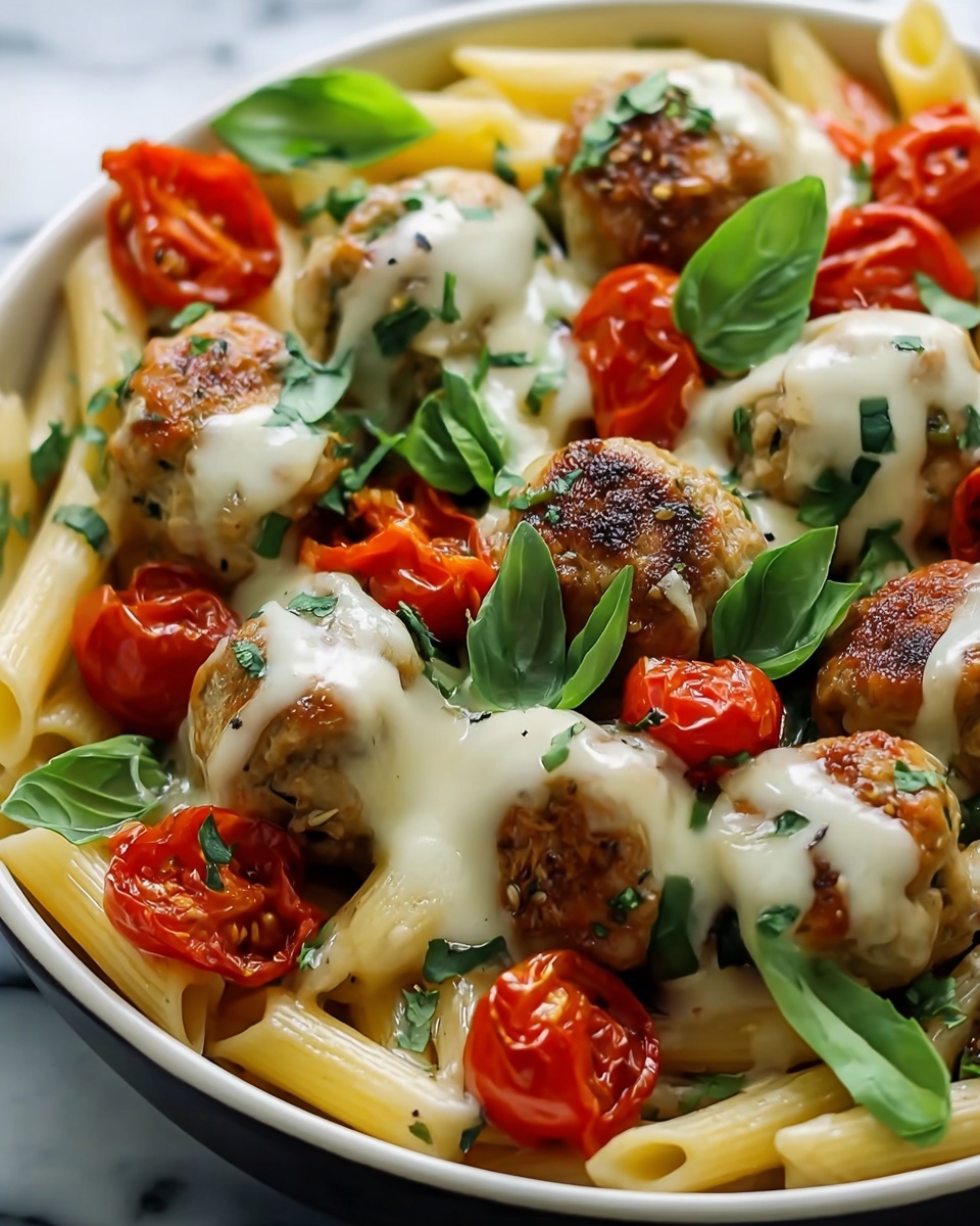 Caprese Turkey Meatball Pasta Skillet Recipe - Recipe Image