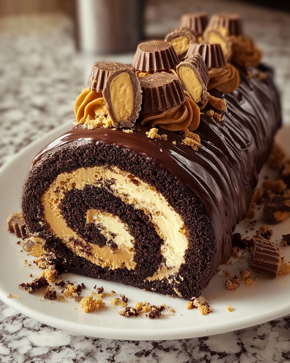 Decadent Chocolate Peanut Butter Cake Roll Recipe - Recipe Image