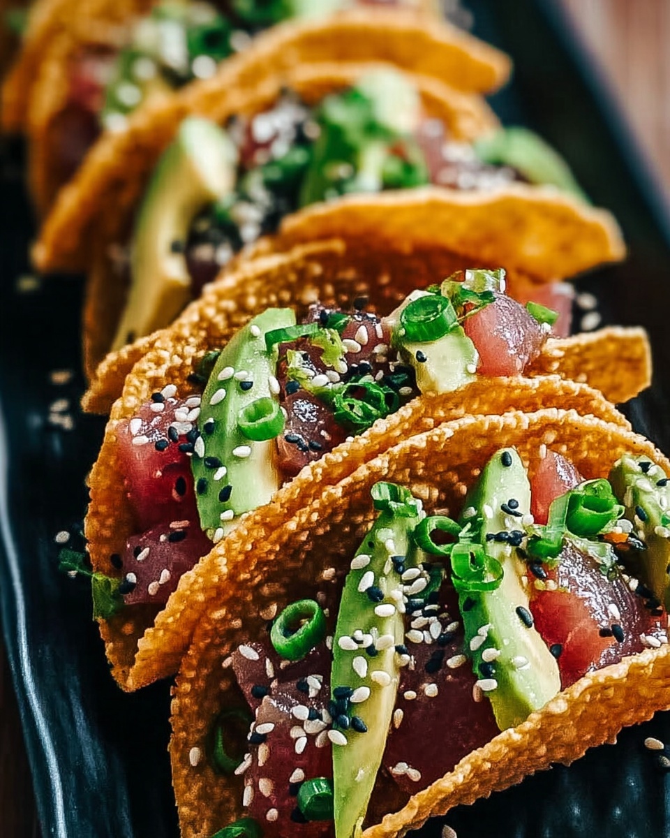 Spicy Tuna Tartare Wonton Tacos Recipe - Recipe Image
