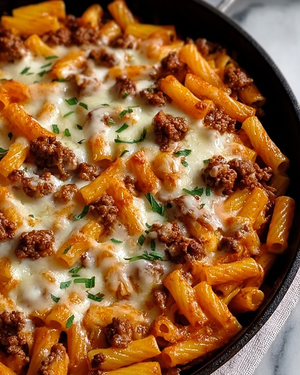 Cheesy Ground Beef Pasta Skillet Recipe - Recipe Image