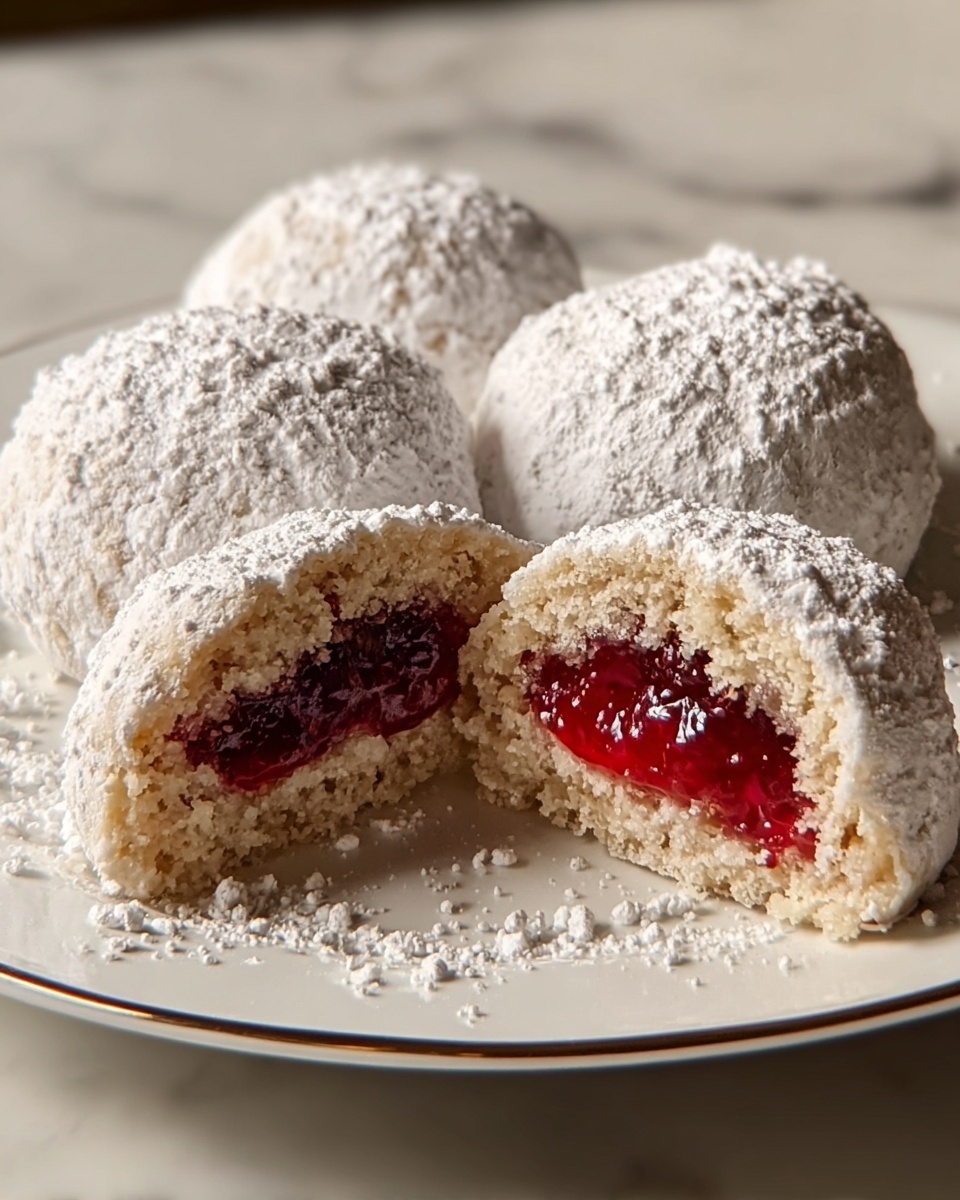 Raspberry-Filled Almond Snow Cookies Recipe - Recipe Image