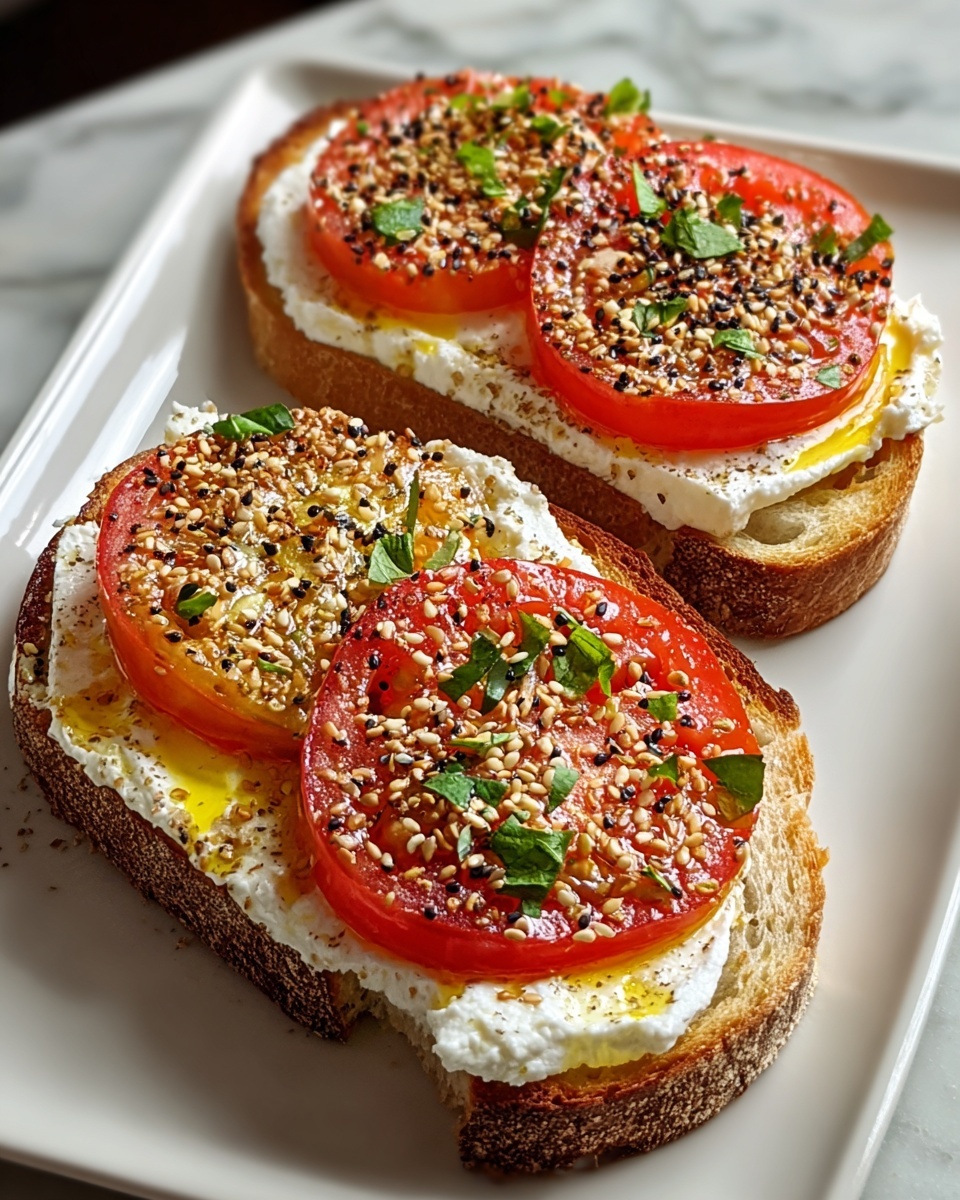 Ricotta & Tomato Toast with Sesame Seeds and Olive Oil Recipe - Recipe Image