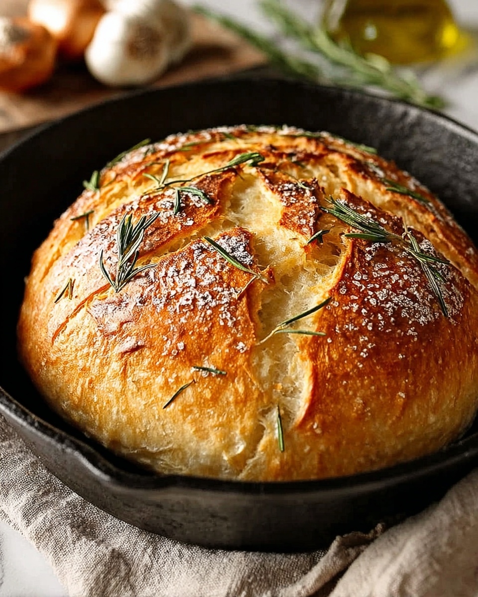 Rustic No-Knead Rosemary Garlic Bread Recipe - Recipe Image
