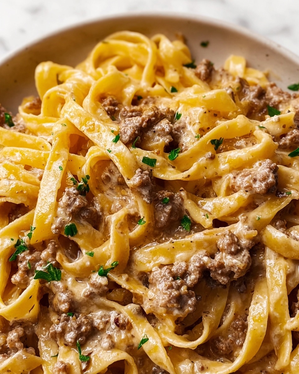 One-Pot Creamy Beef and Garlic Butter Pasta Recipe - Recipe Image