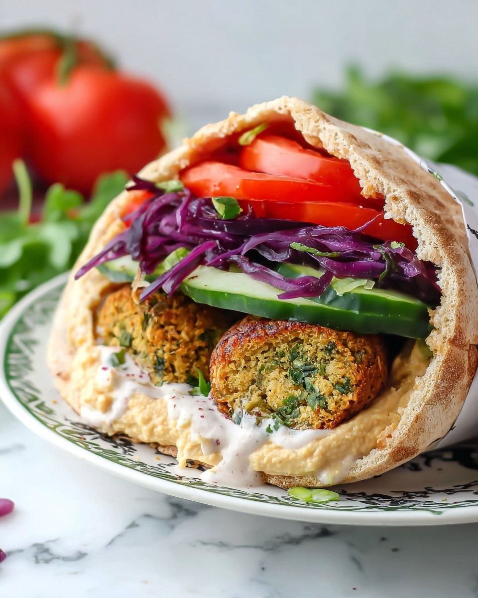 Falafel Wrap with Hummus, Fresh Vegetables, and Tahini Dressing Recipe - Recipe Image