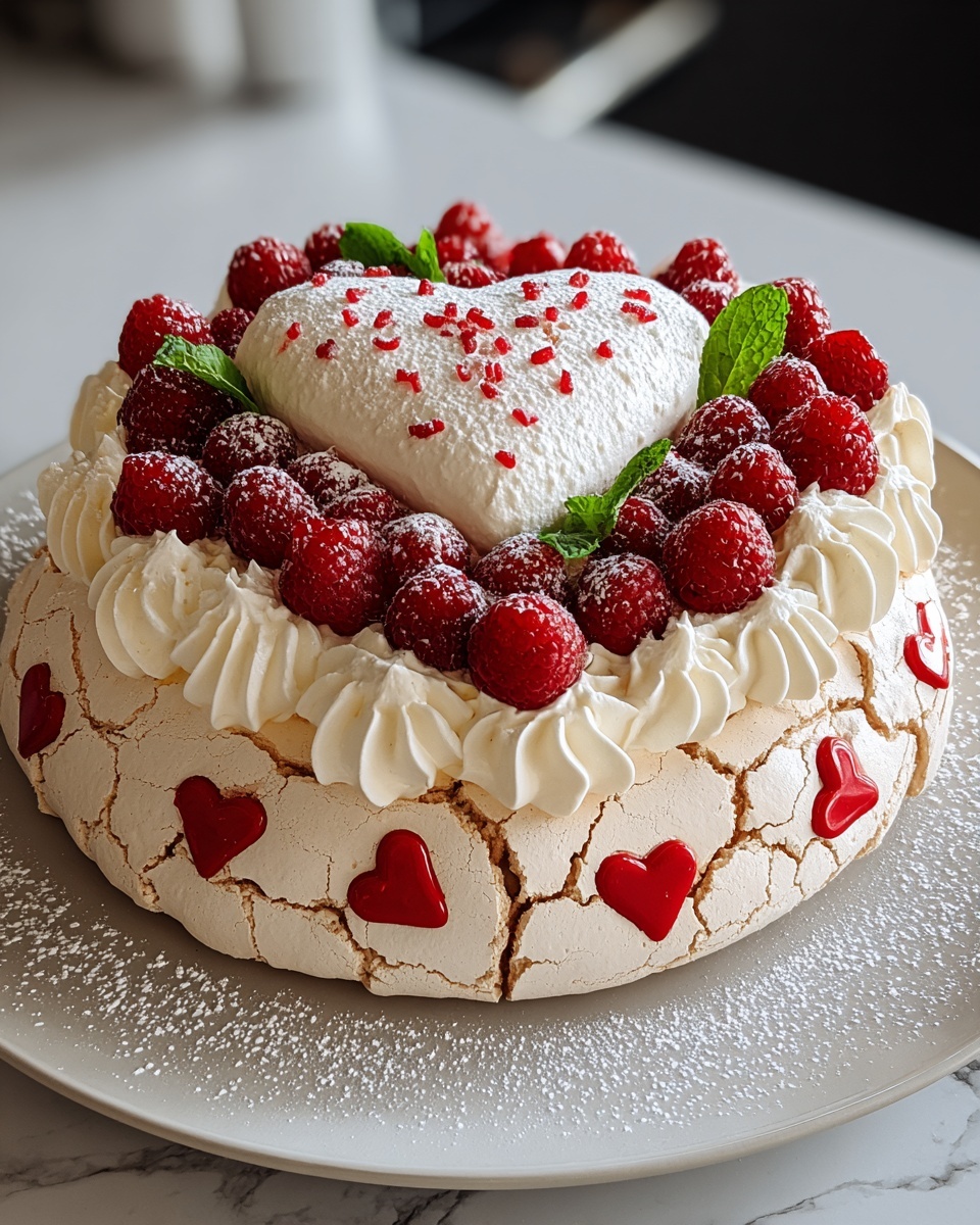 Heart-Shaped Pavlova with Fresh Berries and Whipped Cream Recipe - Recipe Image
