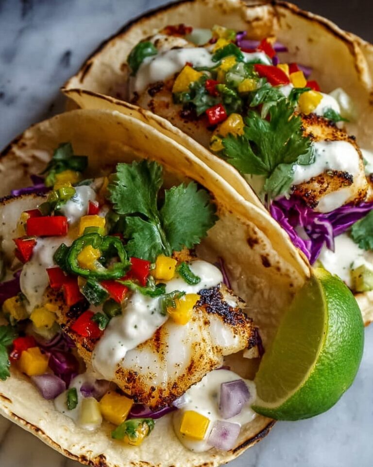 Fish Tacos with Garlic Lime Crema Recipe