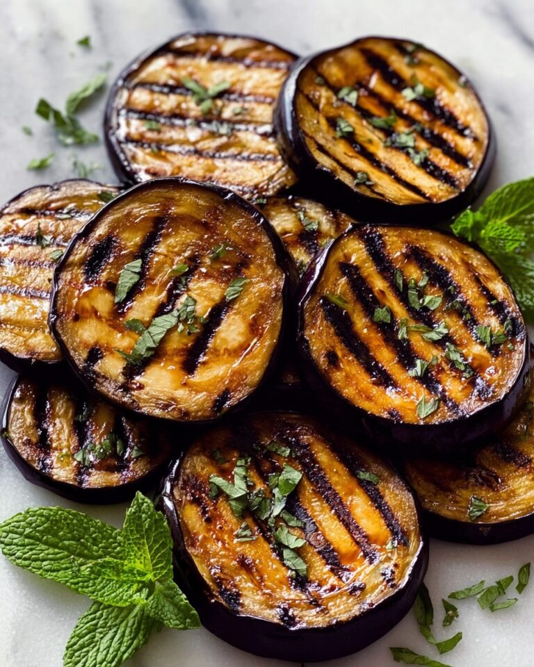 Grilled Eggplant with Garlic Vinaigrette and Fresh Mint Recipe