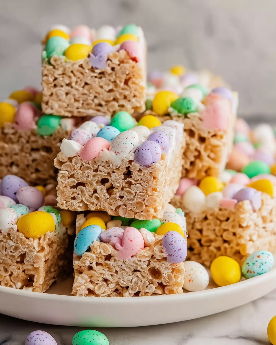 Easter Rice Krispie Bars with M&M’s and Chocolate Drizzle Recipe - Recipe Image