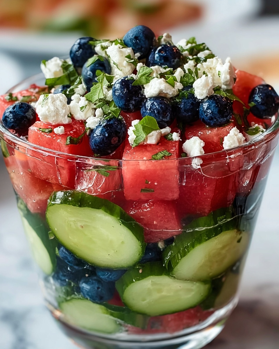 Watermelon Feta Salad with Cucumber and Blueberries Recipe - Recipe Image