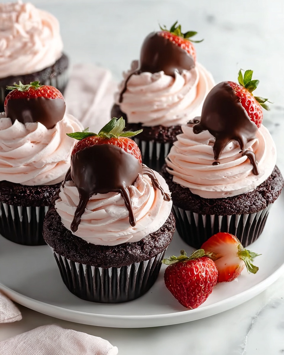 Chocolate Covered Strawberry Cupcakes Recipe - Recipe Image