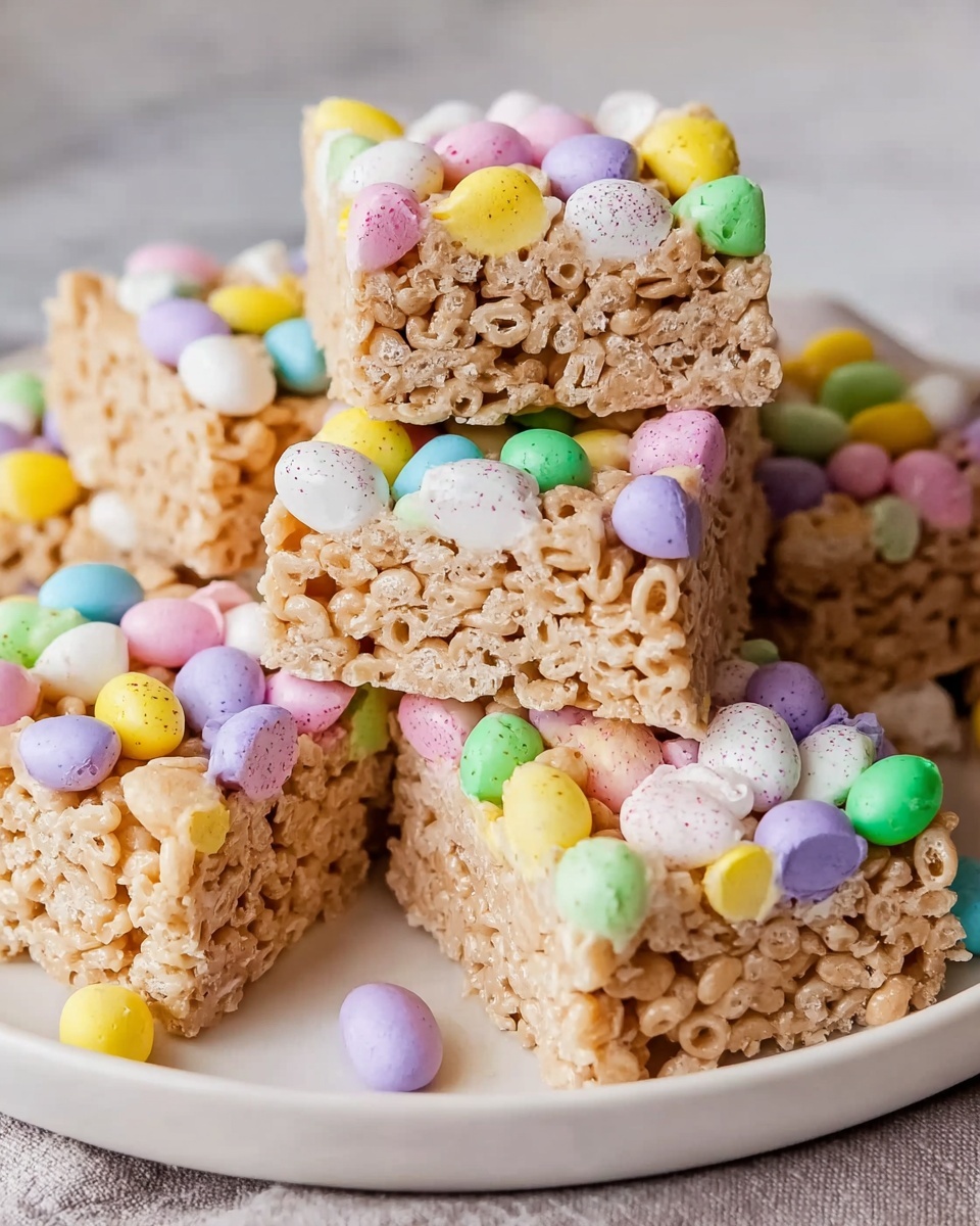 Easter Rice Krispie Bars with M&M’s and Chocolate Drizzle Recipe - Recipe Image
