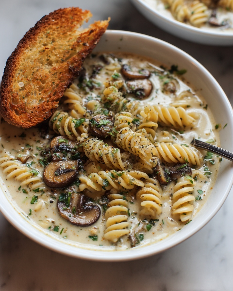 Creamy Mushroom Pasta Soup Recipe - Recipe Image
