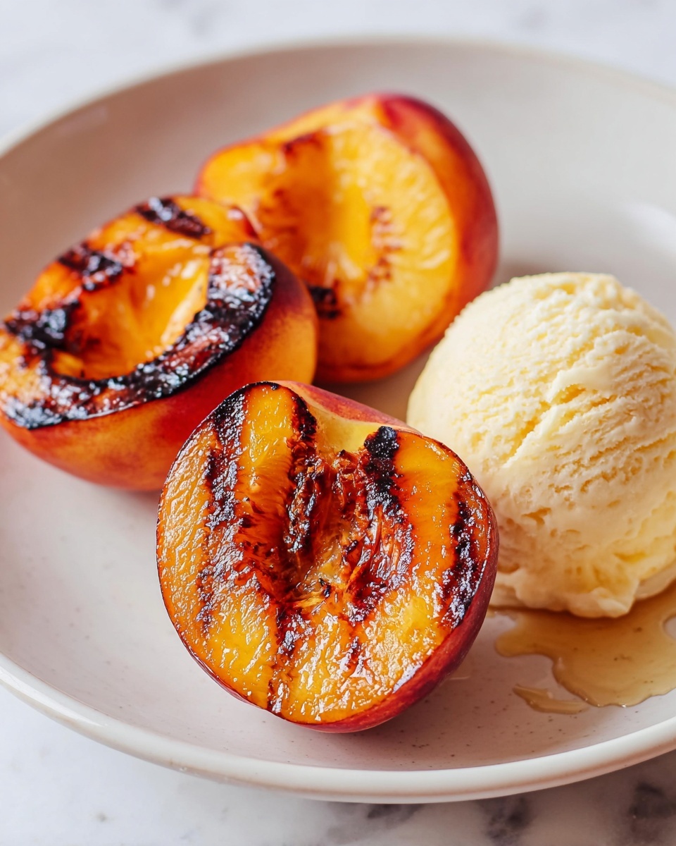 Grilled Peaches with Vanilla Ice Cream Recipe - Recipe Image