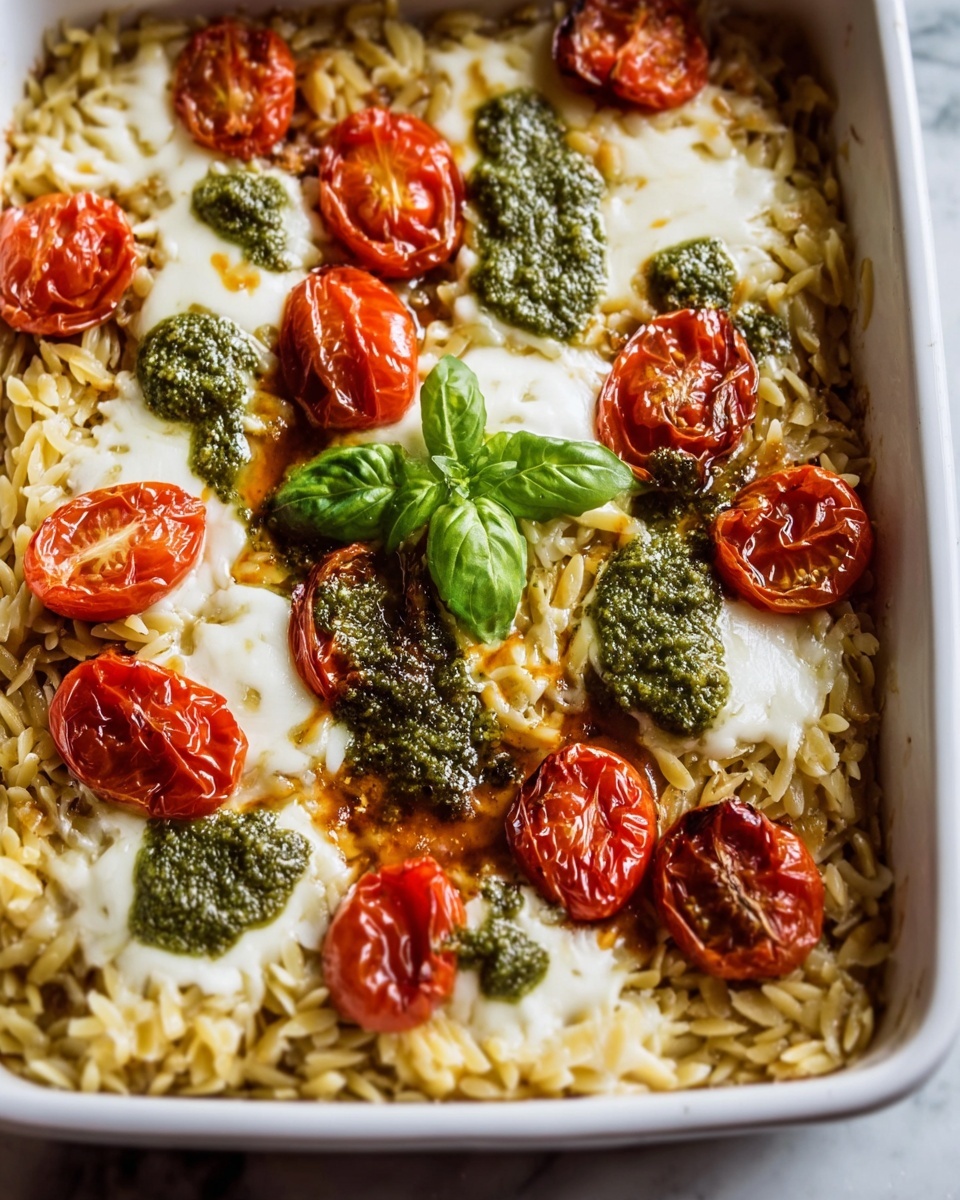 One Pan Caprese Pesto Orzo Bake Recipe - Recipe Image